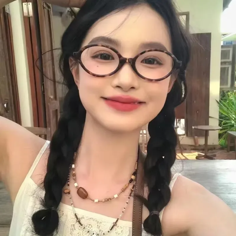 Leopard Print Oval Frame Glasses Women Lovely Anti Blue Light Plain Eyewear Finish Optical Spectacle Computer Clear Glasses Gift 4