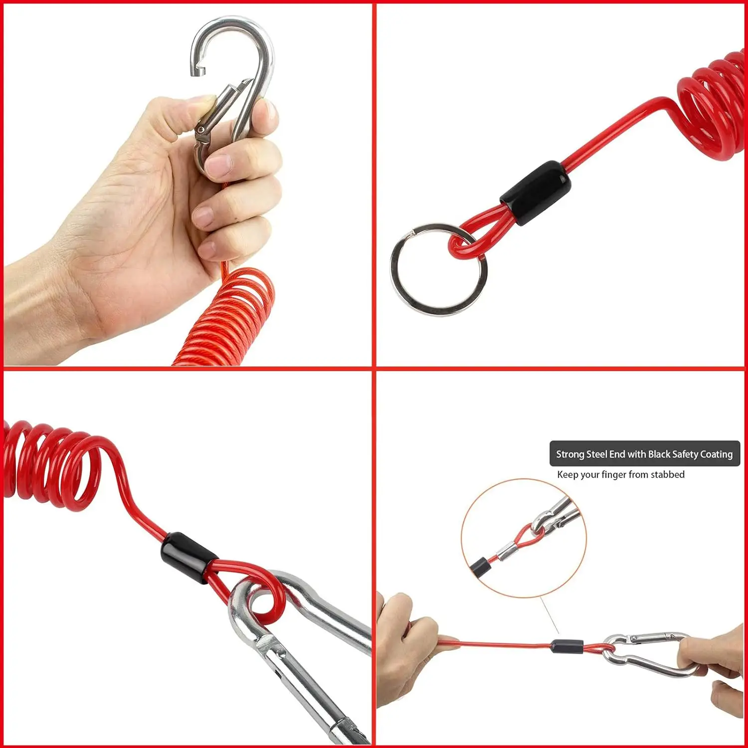 Trailer Cable, Trailer Brake Cable, Heavy Duty Steel Wire Extend to 4ft Coiled Safety Cables Strap for RV Towing