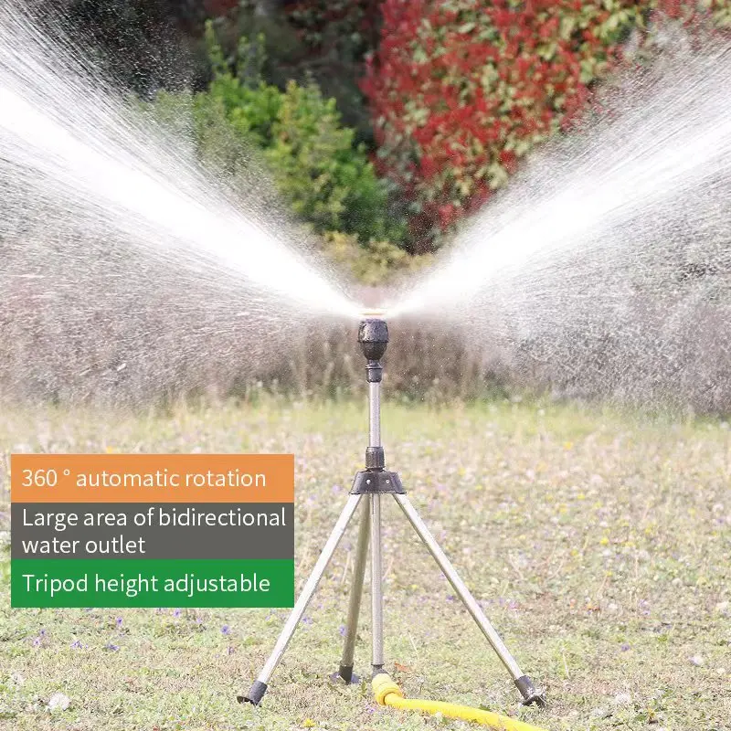 

Irrigation Sprinkler Head With Tripod Telescopic Support Automatic Rotating Sprayer Garden Lawn 360 Rotary Watering Sprinkler