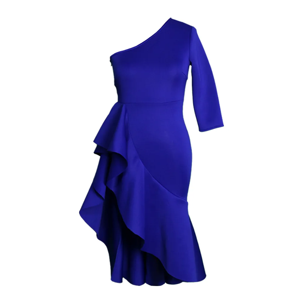 Plus Size Women Party Dress Blue Ruffle Evening Dress 2023 Spring Lady Luxury Robe Female Club Outwear Elegant Birthday Clothes