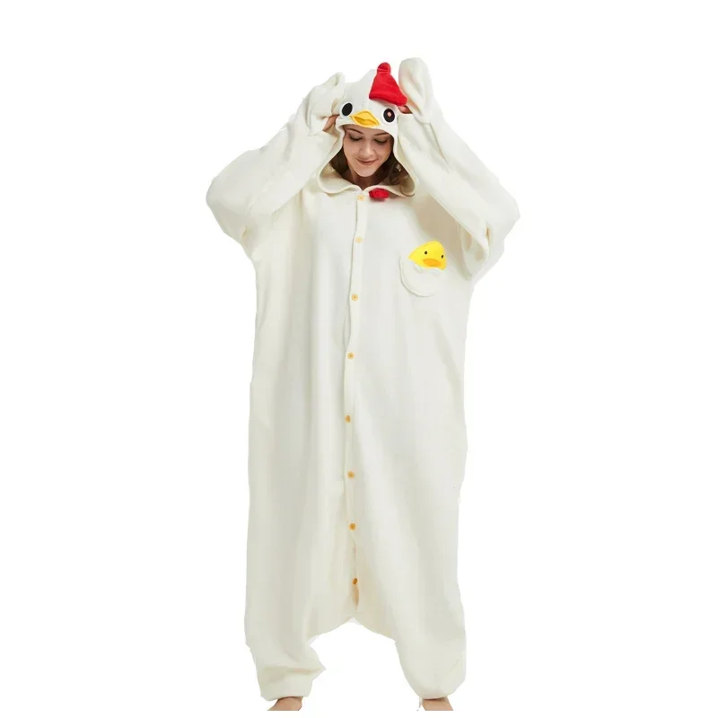 Kids White Rooster Cartoon Anime Onesie Pajamas Women Fleece Funny Jumpsuit Girl Cosplay Raccoon Kigurumi