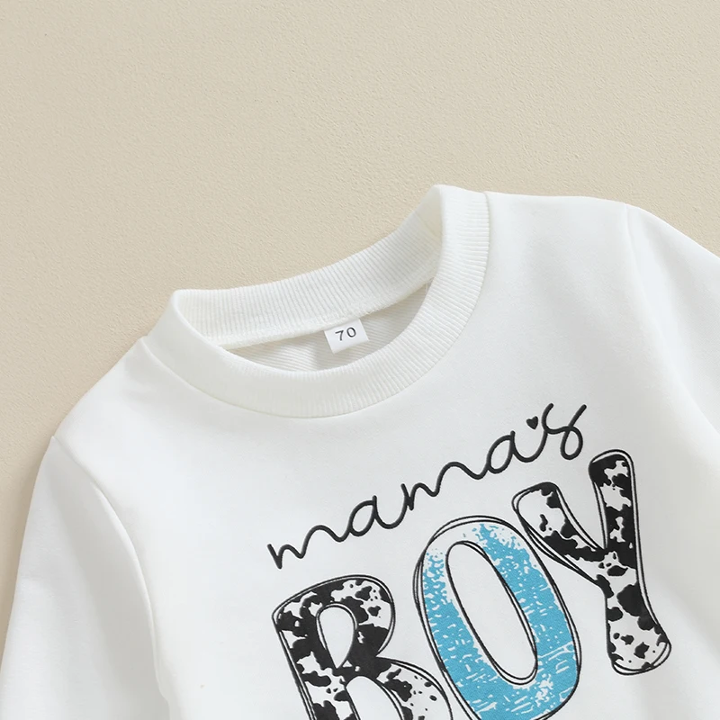 

Toddler Boys Autumn Pants Sets White Long Sleeve Letter Print Sweatshirt and Cattle Print Pants Sets
