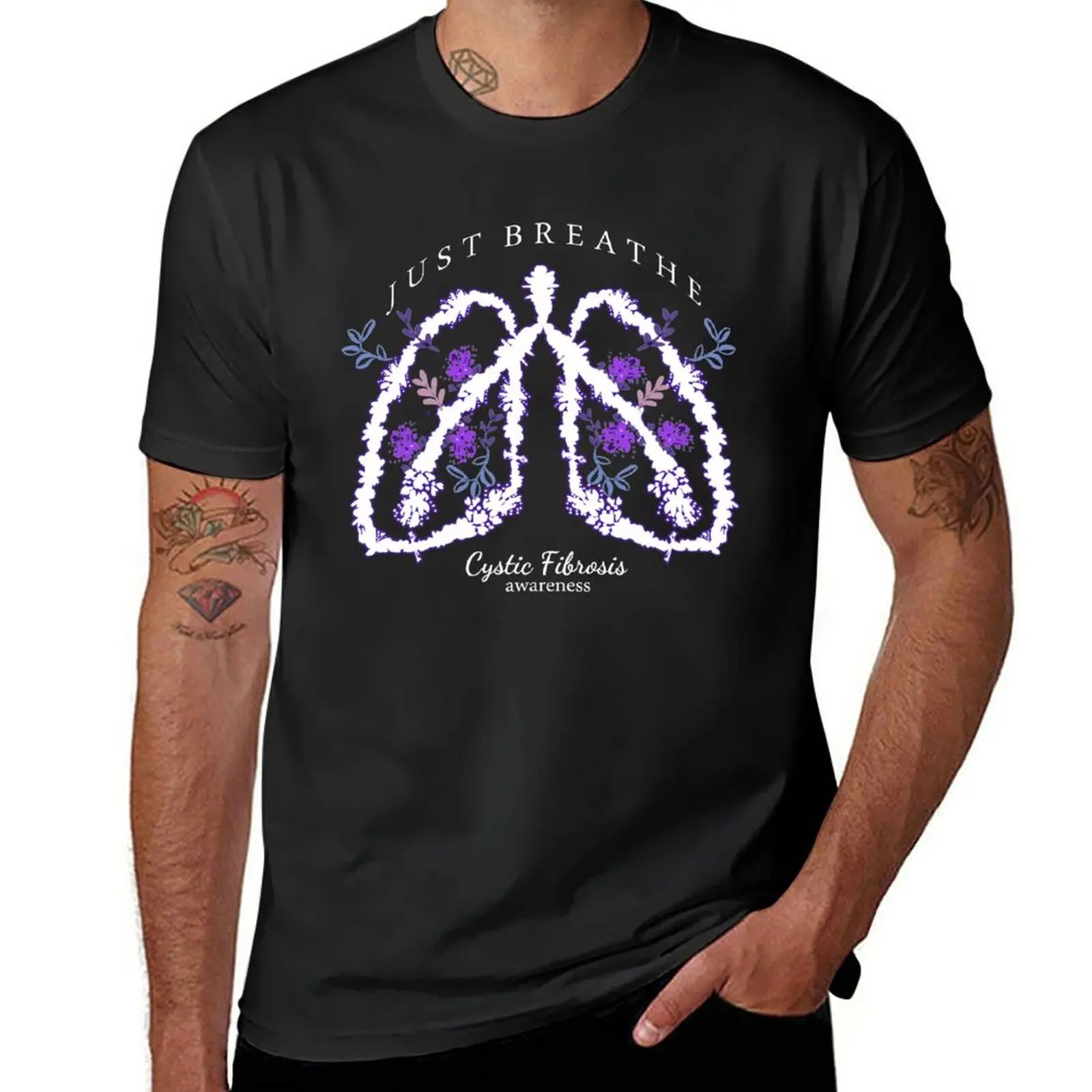 

New Cystic Fibrosis Awareness (White) Just Breathe T-Shirt custom t shirts design your own Short sleeve tee mens cotton t shirts