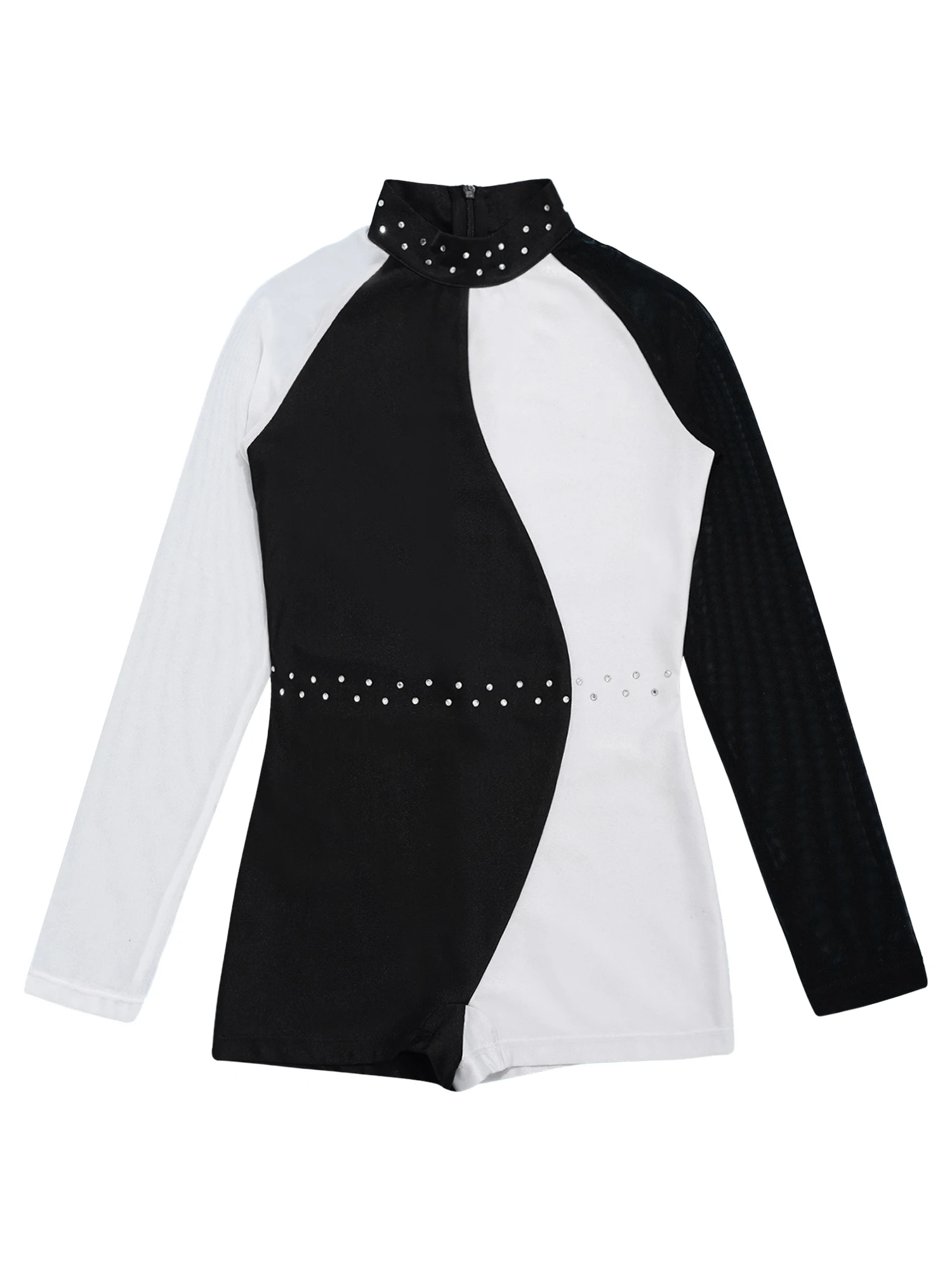 Kids Girls Ballet Dance Leotard Mesh Long Sleeves Gymnastics Workout Dancewear Jumpsuit for Sports Competition Stage Performance