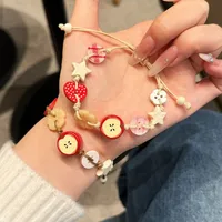 Bracelet à breloques en forme de pommes pour filles, avec cordon marron, accessoire amusant et élégant pour femmes à la mode, bijoux à la mode, nouveau 3