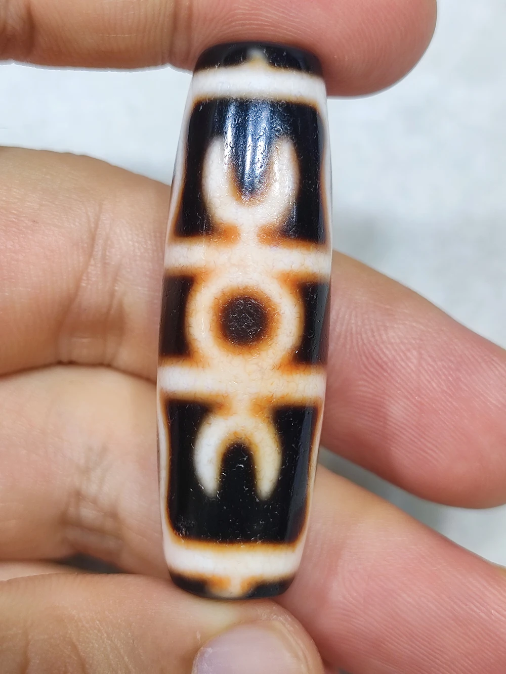 

1pcs/lot Natural Black Orange Material Agate Vajra Dzi Beads ancient beads weathered pattern white core retro ethnic style diy