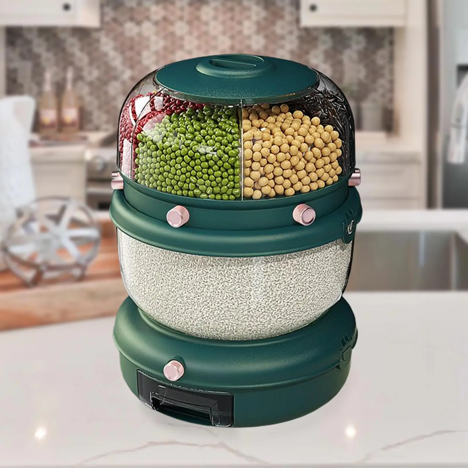 6 Grid Food Grain Storage Box Plastic Bin Organizer Space Saving Easy to Clean and Use Cereal Rice Dispenser for Beans Kitchen