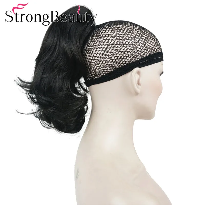 Strong Beauty Synthetic Short Wavy Blonde Black Ponytail Clip in/on Hair Piece Claw Clip Pony Tail For Hair Extensions