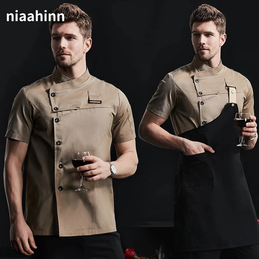 

Unisex Catering Coat Chef Uniform Breathable Kitchen Cooking Jacket Restaurant Hotel Cafe Barber Shop Waiter Work Shirt Apron