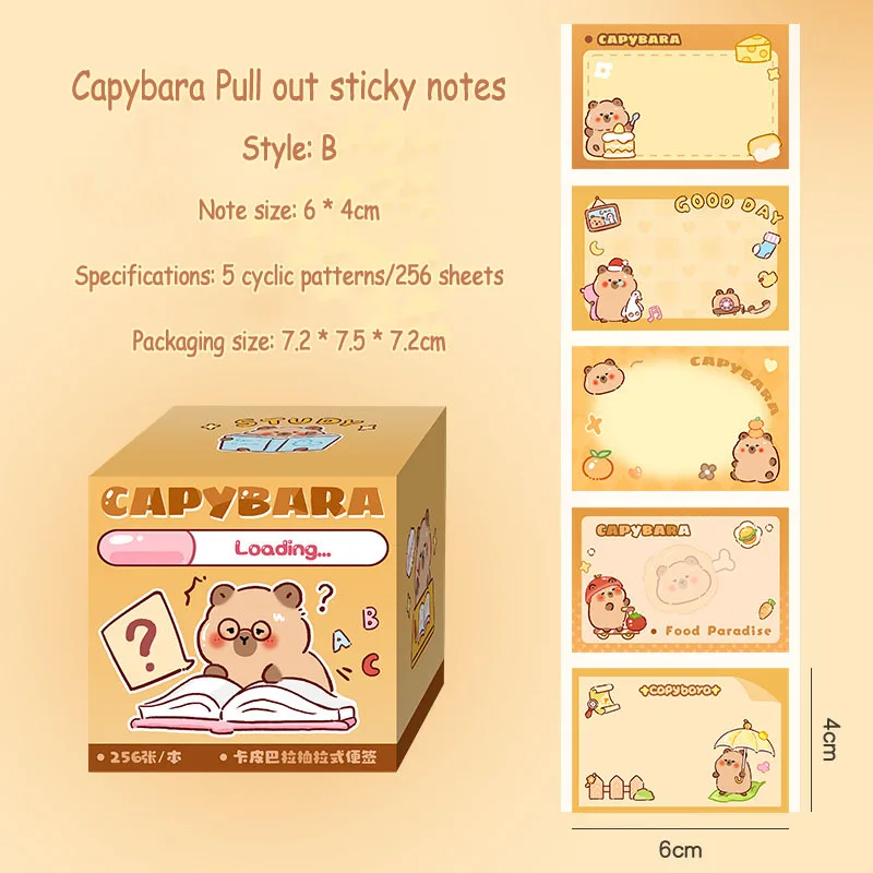 256 Sheets/Box Square Capybara Pull Out Sticky Notes Stickable Decoration Message-Leaving Note Stationery Office School Supplies 6