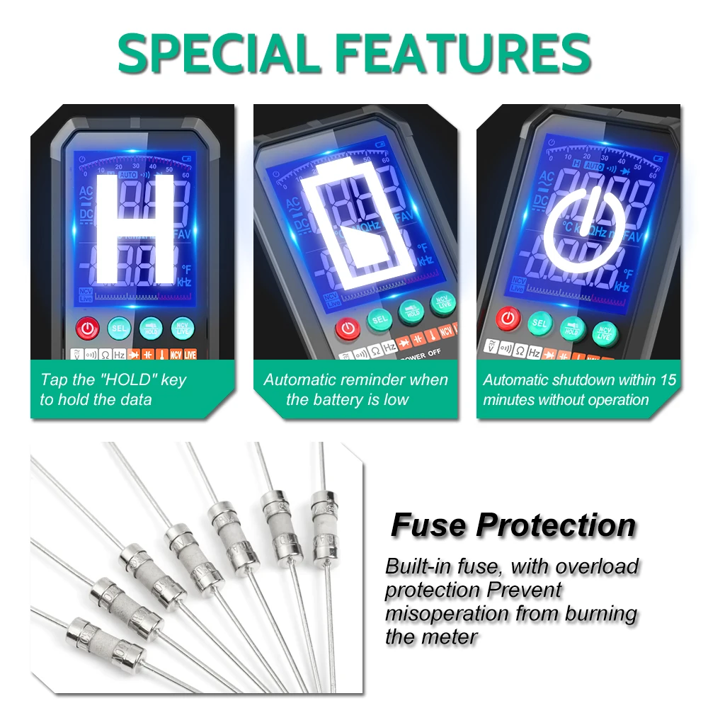 MASTFUYI Large Screen Digital Multimeter AC & DC Voltage Resistance Capacitor Diode Ambient Temperature 6000 Count Detector digital multimeter