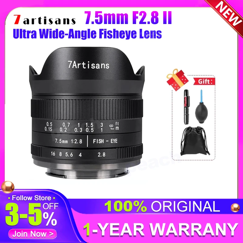 7artisans 7.5mm F2.8 II 미러리스 카메라 렌즈 (, 캐논 EF-M, 후지필름, 니콘 Z용) 7 Artisans 7.5 2.8