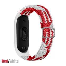 Braided Elastic Nylon Adjustable Solo Loop Wristband - Mi band 8 9 (Red white)