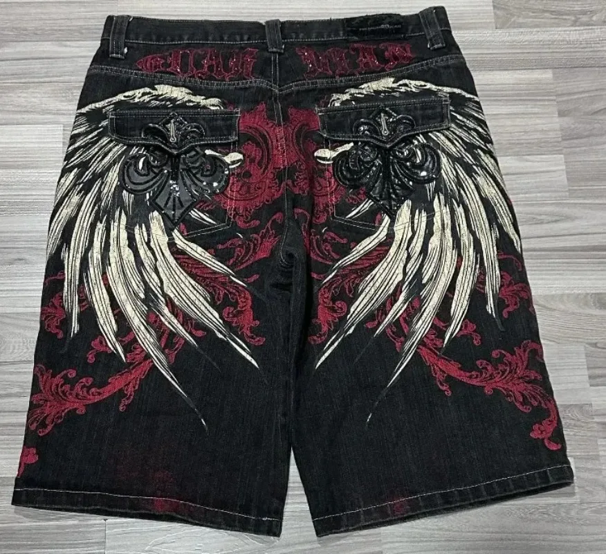 

2024 New Men's Y2K Jeans Casual Shorts Wings Embroidered With American Retro Hip-Hop Punk Style Casual High-Quality Shorts