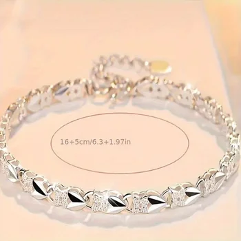 Pulseira de trevo de quatro folhas em forma de coração delicada de prata esterlina 925 para mulheres, joias de casamento elegantes e charmosas 1