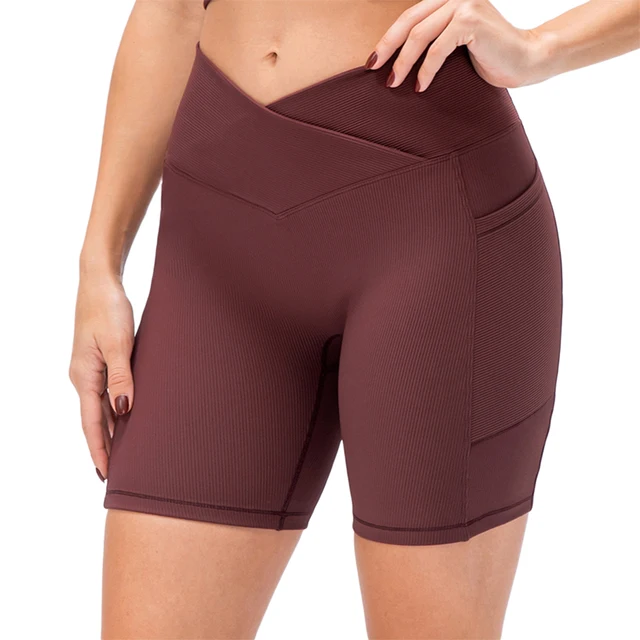Women Biker Shorts V Cross Waist Seamless Butt Lifting High Waisted Workout  Shorts Athletic Booty Yoga Shorts Brown - Shorts - AliExpress