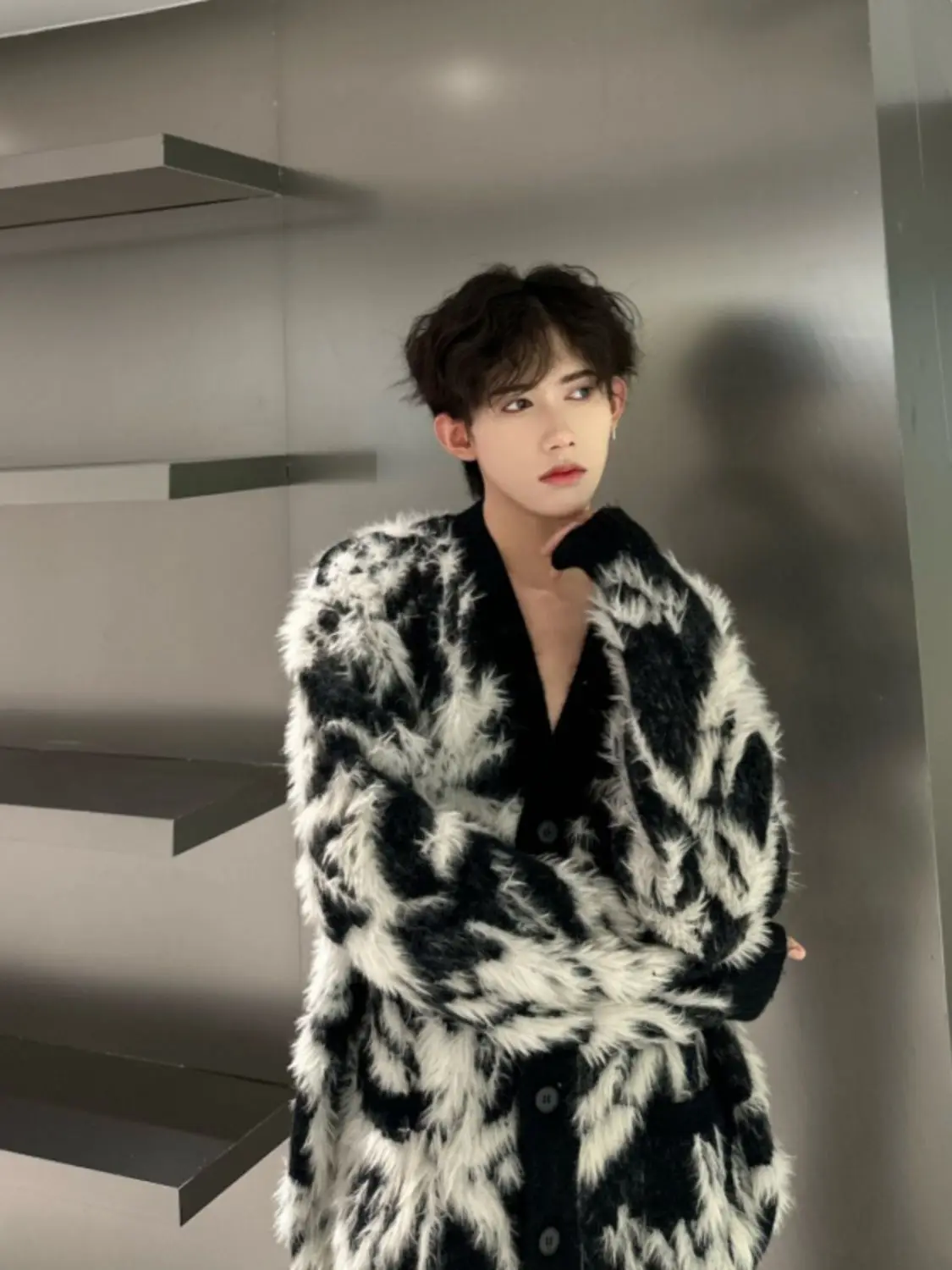 남성용 메이플 깃털 니트 가디건, 따뜻한 코트 스웨터, 멋지고 개성있는 스트리트웨어, 빈티지 루즈 슈트, 패션