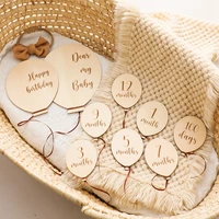 Kids Balloon Milestone Number Monthly Memorial Card Newborn Baby Party Wooden Engraved Age Photography Accessories Birthing Gift 3
