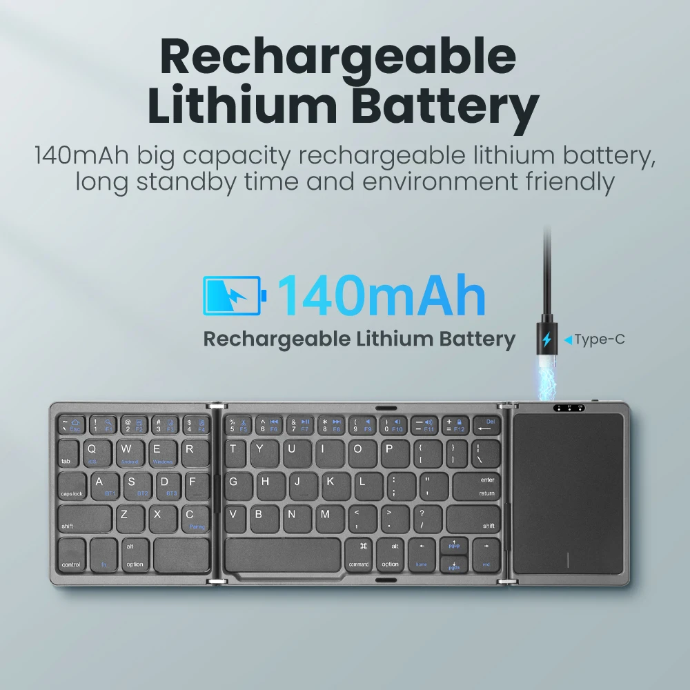 Foldable Wireless Bluetooth Keyboard Folding Mini Keyboards With Touchpad for PC Mac Smartphone Windows iOS Android
