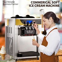 SucceBuy Machine à crème glacée commerciale 22-30L/H rendement 2200W Machine de service mou de comptoir avec trémie 2x6L panneau LCD cylindrique 2L 6