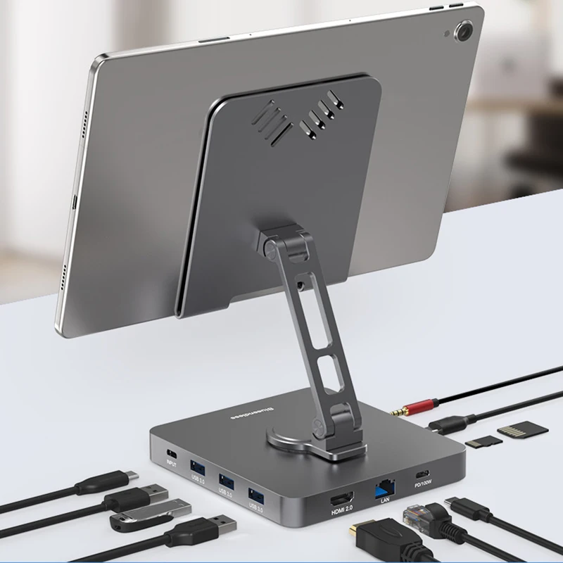 

Type C Docking Station Aluminum Alloy Docking Station Laptop Stand HDMI-Compatible Multiple Ports Hub PD USB3.0 Gigabit Ethernet