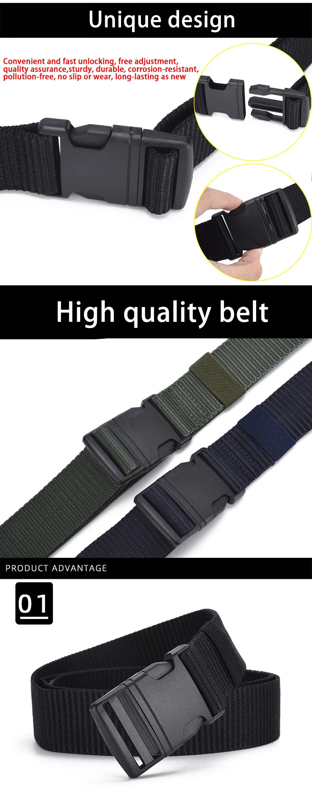 Men’s imitation nylon tactical belt with plastic buckle for outdoor work-  Belts info