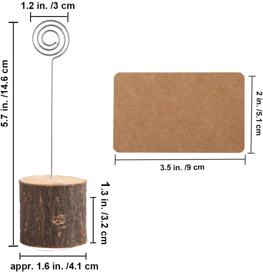 10/20Pcs Wood Place Card Holders with Swirl Wire Rustic Name Cards Photo Holders Wood Table Number Stands for Wedding