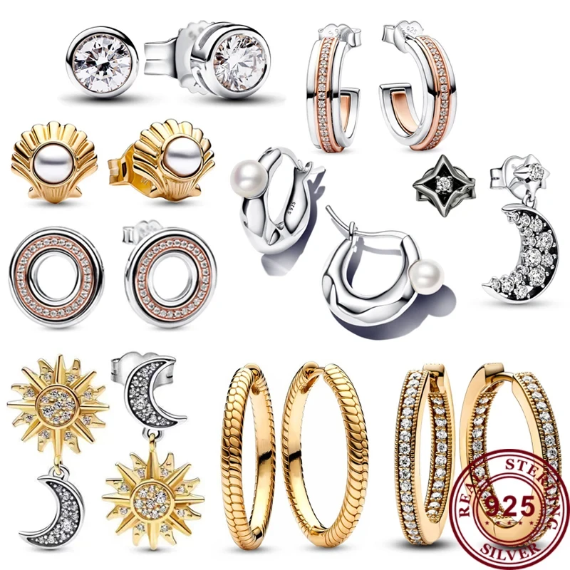 

2023 New Hot 925 Silver Women's Creative Sun Moon Logo Ring Pearl Earrings Women's Festival High Quality Gift