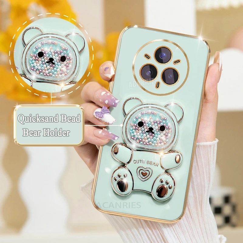 Luxury Quicksand Bear Holder Plating Silicone Stand Case