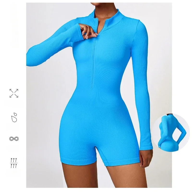 

New Seamless Yoga Set Women's Jumpsuits One-Piece Suit Zipper Gym Push Up Workout Clothes Fitness Shorts Sportwear Active Suit