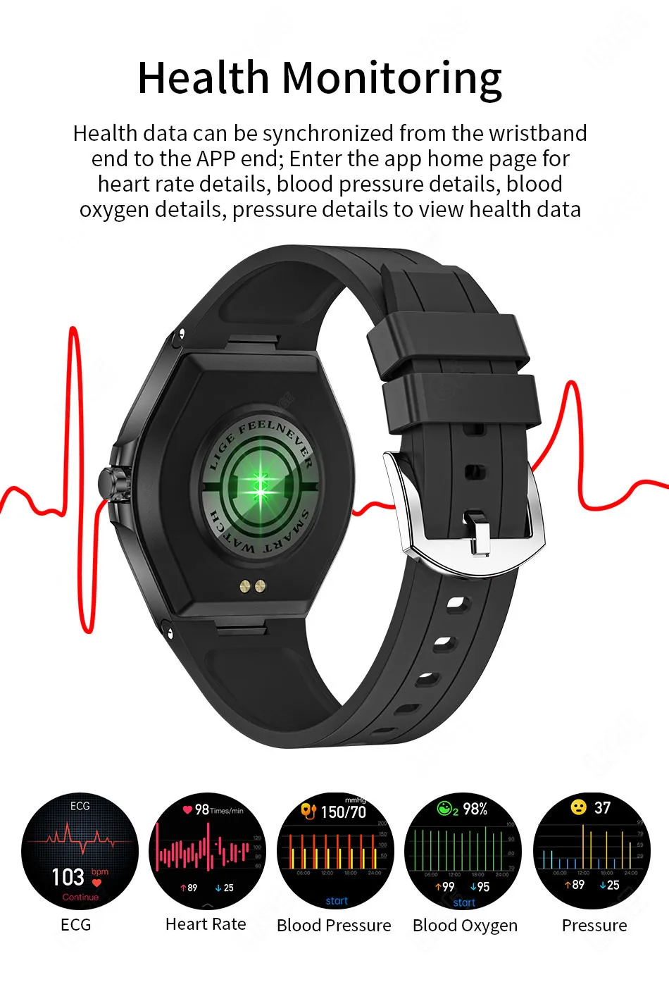 2022 LIGE 1.28-inch Smart Watch Men Heart rate ECG Monitor Sport IP67 Waterproof Watches Real-time Weather men women Smartwatch