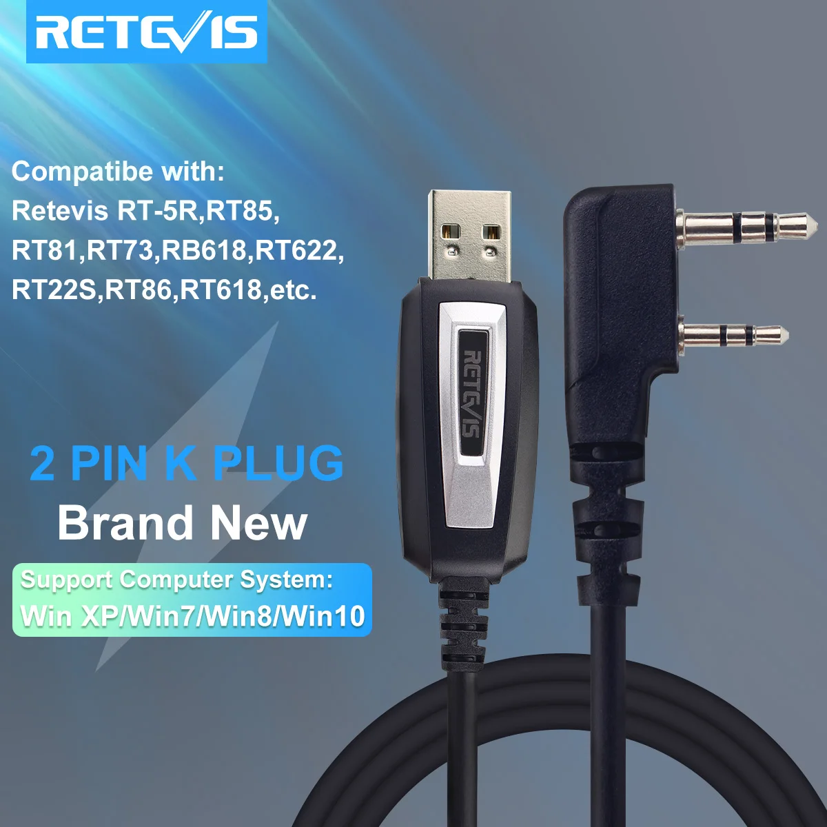 Walkie Talkie Two-pin USB Programming Cable For Kenwood Baofeng UV-5R UV-82 RETEVIS H777 RT22 RT15 RT81 For Win XP/7/8 System a set 6 in 1 6in1 usb program programming cable for baofeng uv5r uv 5r 888s retevis rt5r h777 kenwood dual radio walkie talkie