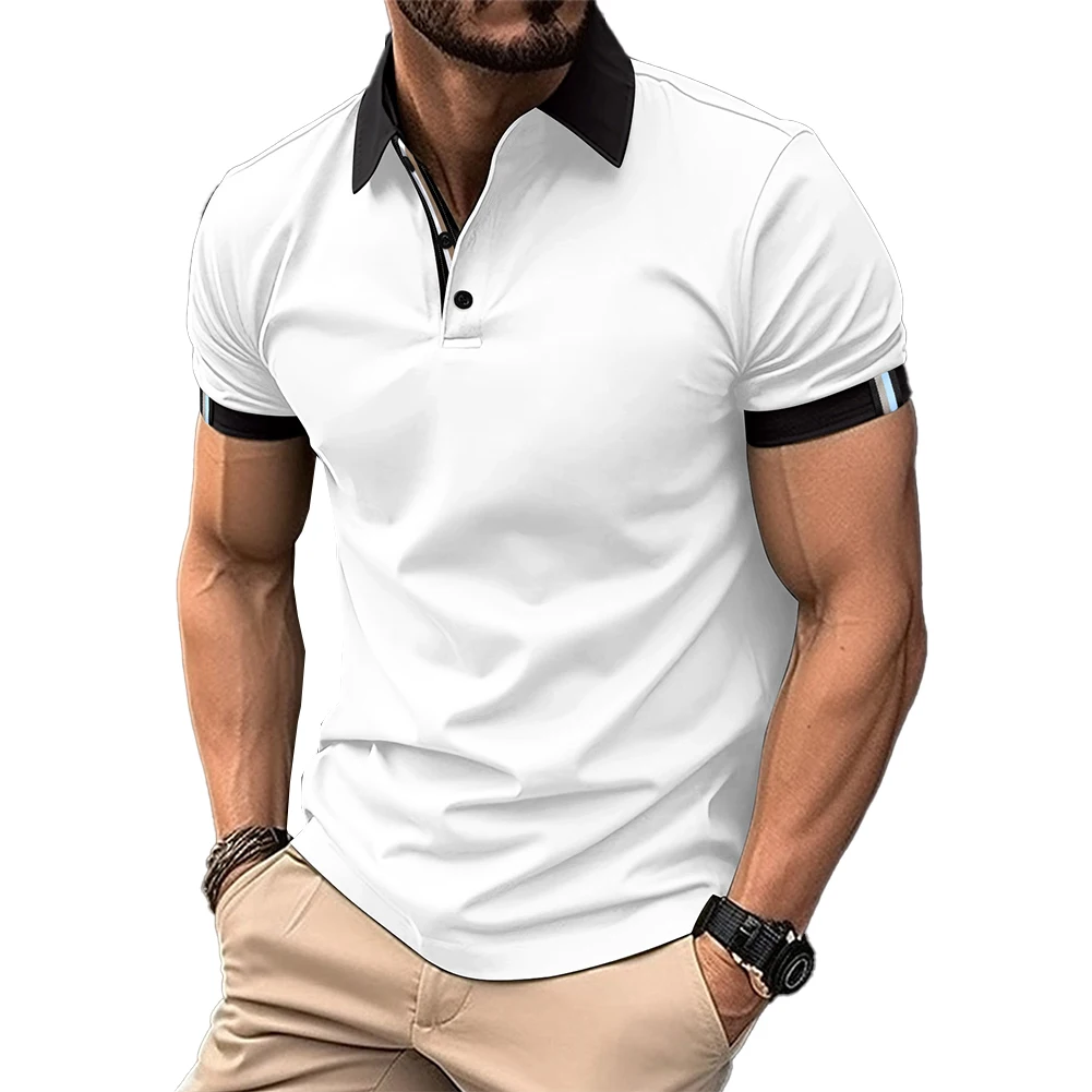 

Brand New Tops Shirt Slim Fit Black T Shirt Blouse Tee Buttons Tops Casual White Collar Grey M-2XL Mens Muscle