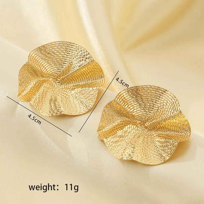 Trendy Earrings for Evening Parties with Folded Pleated Lotus Leaf Design and Exaggerated Fashion Accessories, geometric earrings