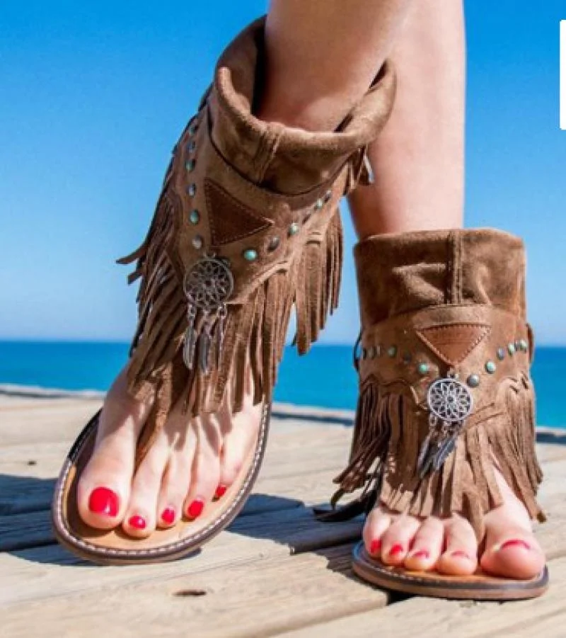 

Tassel Ankle Shoes Summer Women Sandals Flip Flapts High Top Sandals New Female Casual Flat Shoes Beading Shell Sandal