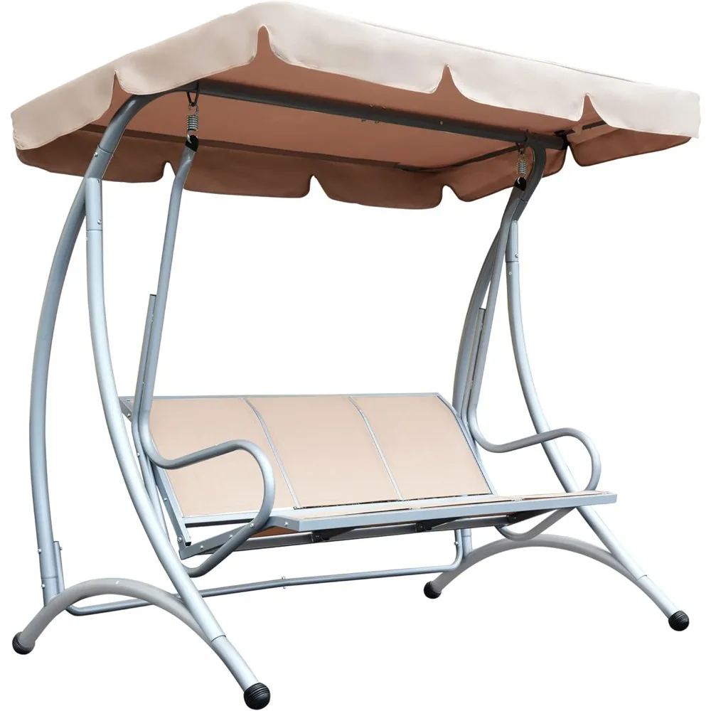 3 outdoor porch swing chairs, terrace swing glider with adjustable roof, breathable seats and steel frame, suitable for gardens 2