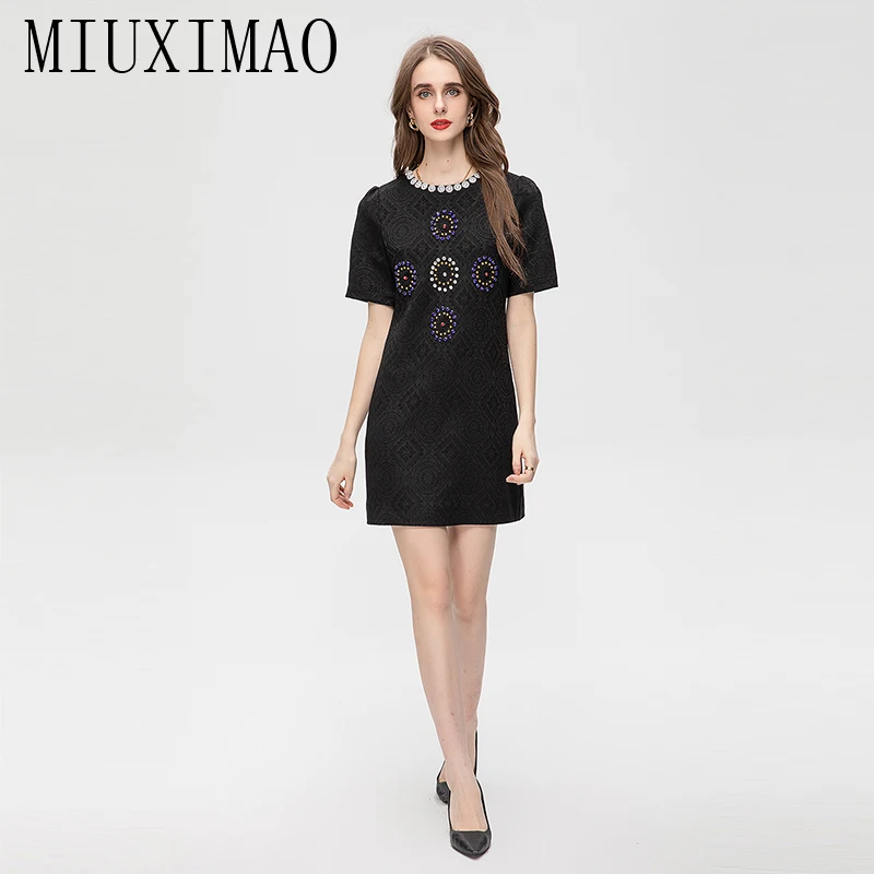 

Женское мини-платье со стразами MIUXIMAO, черное элегантное платье с коротким рукавом и круглым вырезом, весна-лето 2023