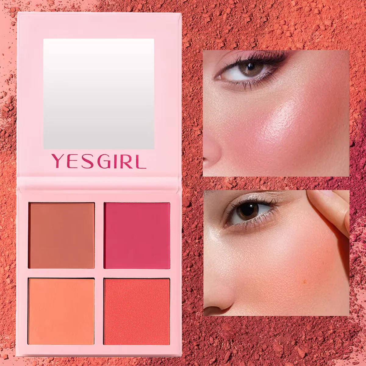 Four Color Blush Roll Brush Set Matte Highlight Brightening Blush All-In-one Non-Fly Powder White Eyeshadow Rouge Tray
