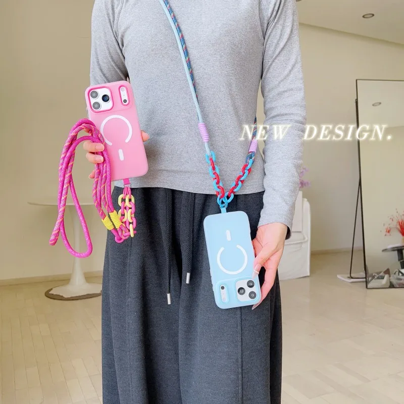 Magnetic Shockproof Candy Crossbody Lanyard Case with Braided Neck Strap
