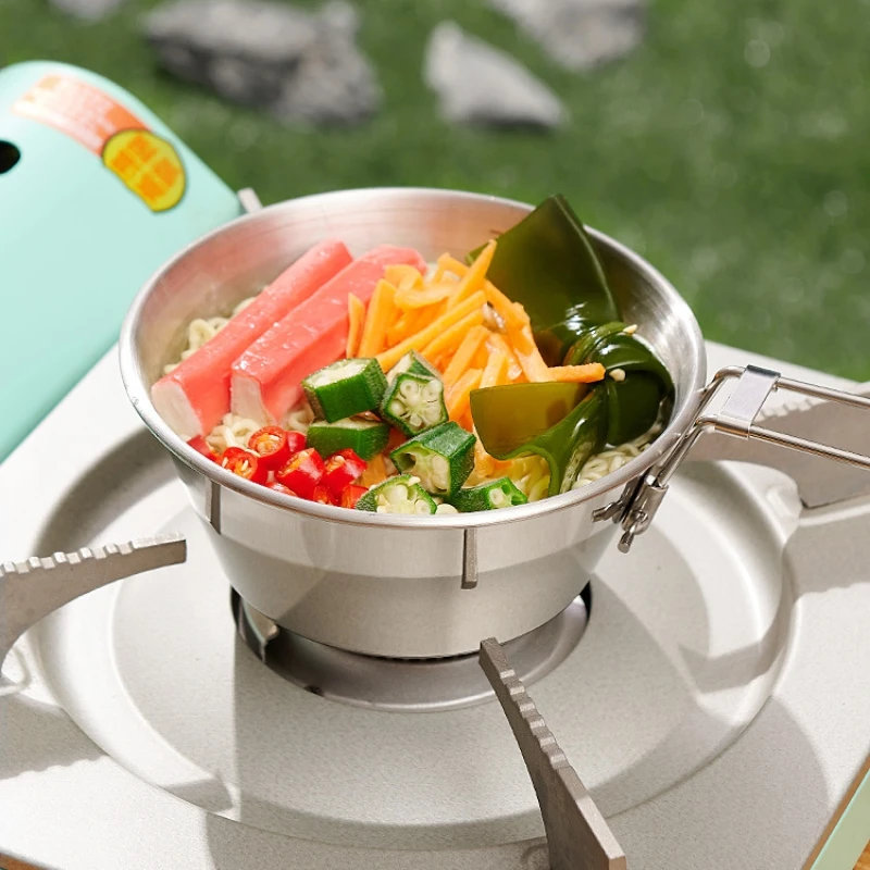 새로운 3/1PC 야외 304 스테인레스 스틸 접는 그릇 피크닉 쌀 그릇 바베큐 등산 워터 컵 캠핑 휴대용 쿠커