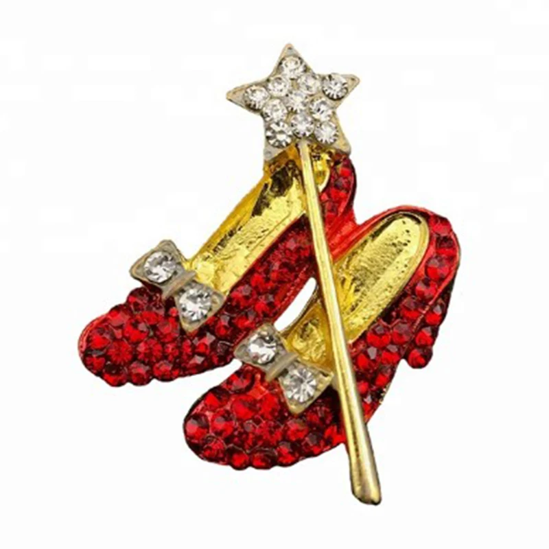 10pcs/lot Rhinestone Red Shoes Brooch Crystal Red Slippers Broach Wizard Of Oz Shoe Brooches Jewelry image_0