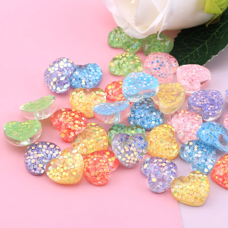 

20pcS Sequin Translucency Love Heart DIY Shoes Hat Barrette Mobile Phone Case Decoration Clothes Scrapbook Flat Back Resin