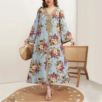 Dresses Eid Women 2025 Abaya Flower Print Muslim Party Dress Vestidos Dubai Arab Long Robe Ramadan Morocco Caftan Vestido Abayas