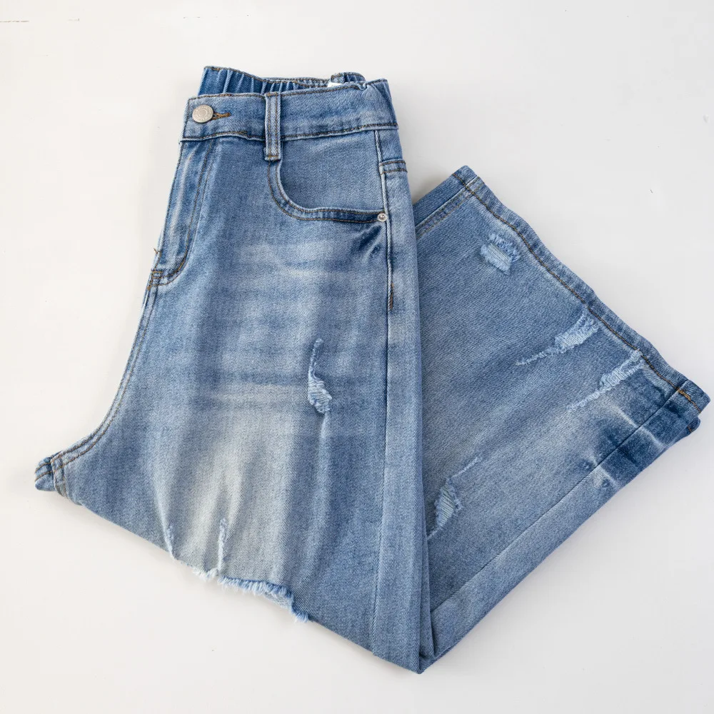 Jean déchiré taille haute extensible en denim pour femme, style slim, longueur mollet, pour femmes rondes, collection été 2026 - 2626
