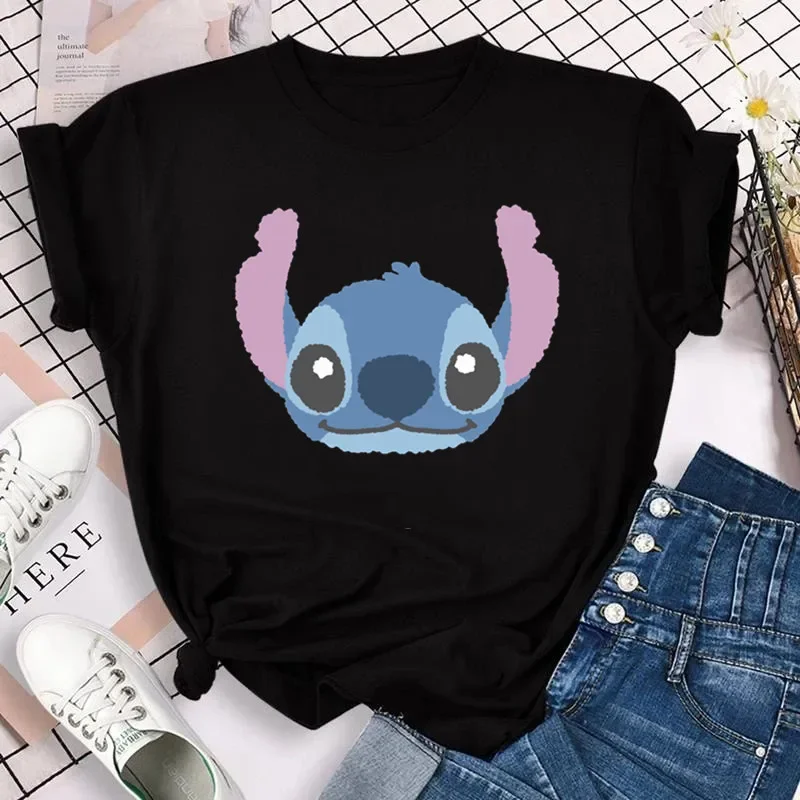 thumbnail image 1 of Ropa para niños kawaii Ohana Stitch Disney Lilo Stitch dibujos animados niños camisetas de algodón camisetas de verano camisetas blancas y negras, 1 of 5