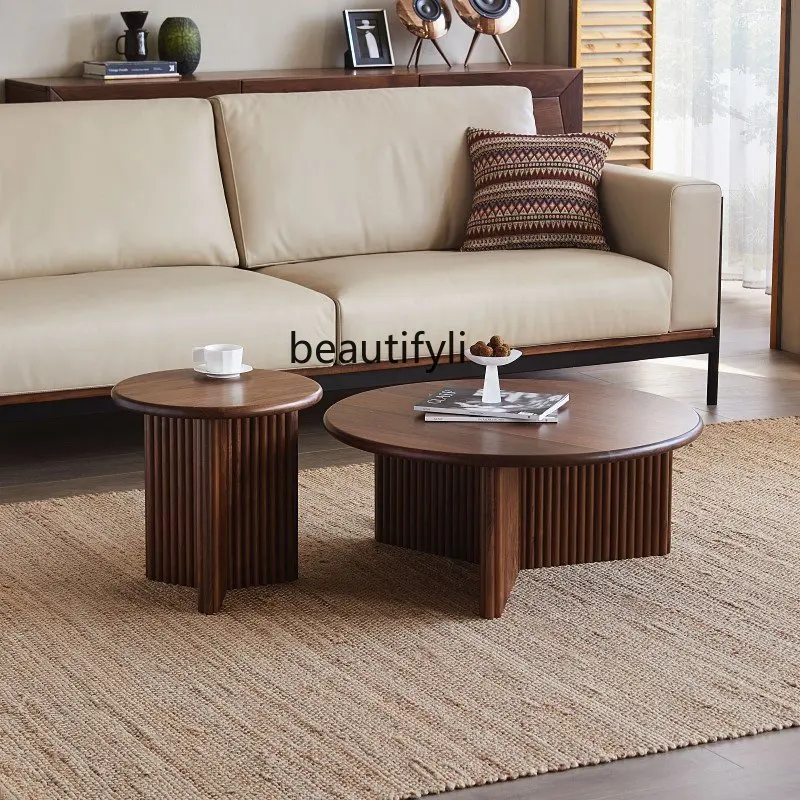 

North America Black Walnut Small Apartment Coffee Table Size round Tea Table High and Low Combination Designer Modern Minimalist
