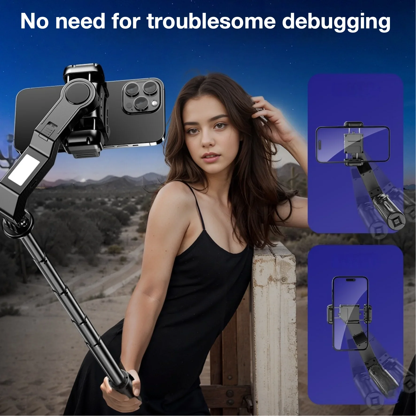 حامل هاتف Gimbal متعدد الوظائف، عصا سيلفي محمولة ب...