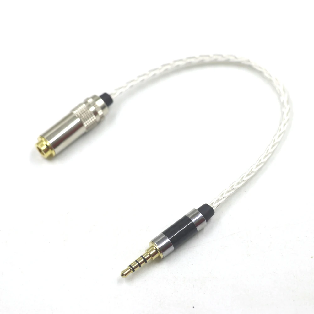 

8 Cores 10cm 3.5mm TRRS Male to 4.4mm Female Balanced Adapter 7N OCC Single Crystal Silver Audio Adapter Cable