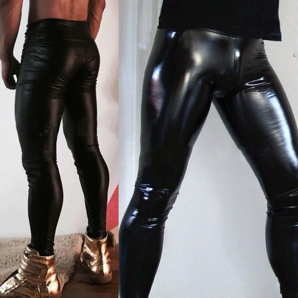 Fashion Men's Wet Look PU Leather Legging Skinny Pouch Pants Party Performance Clubwear Tight Pants Trousers Clothing 4