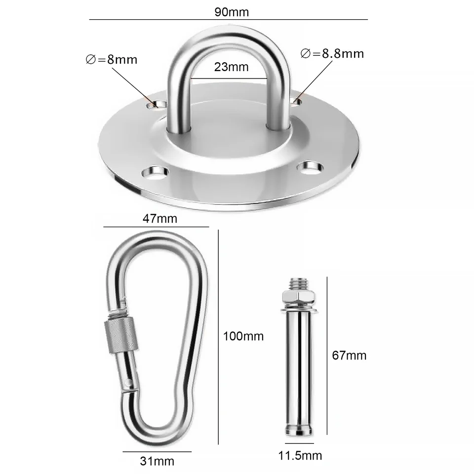 Kit Per Appendere Amaca, Rotazione di 360°, Gancio Per Altalena, Gancio Per Altalena Per Carichi Pesanti, Ganci di Sospensione in Acciaio Inox, Gancio Per Soffitto, Per Altalena, Palestra, Yoga